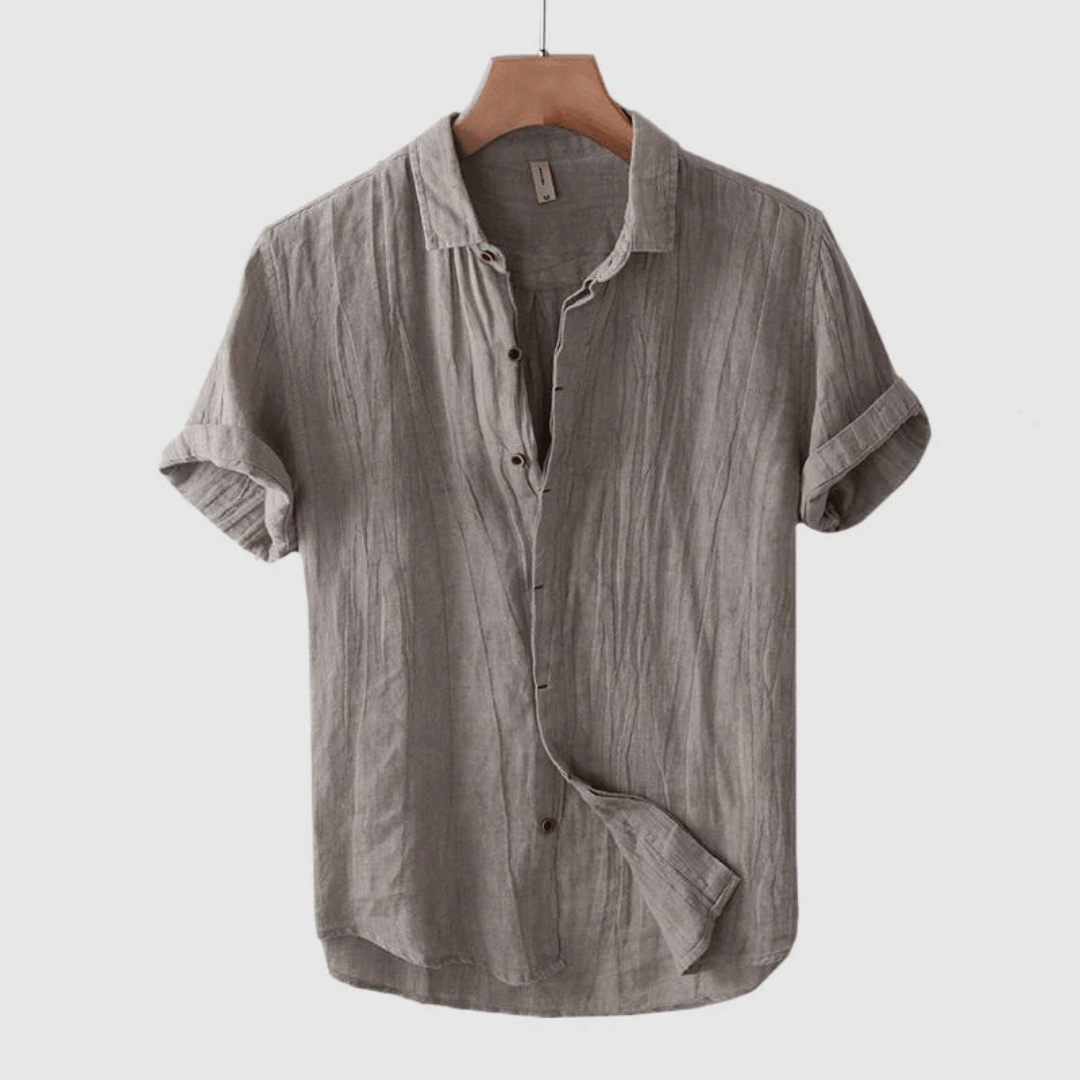 Udo – Casual Short-Sleeve Shirt in Crinkle Fabric