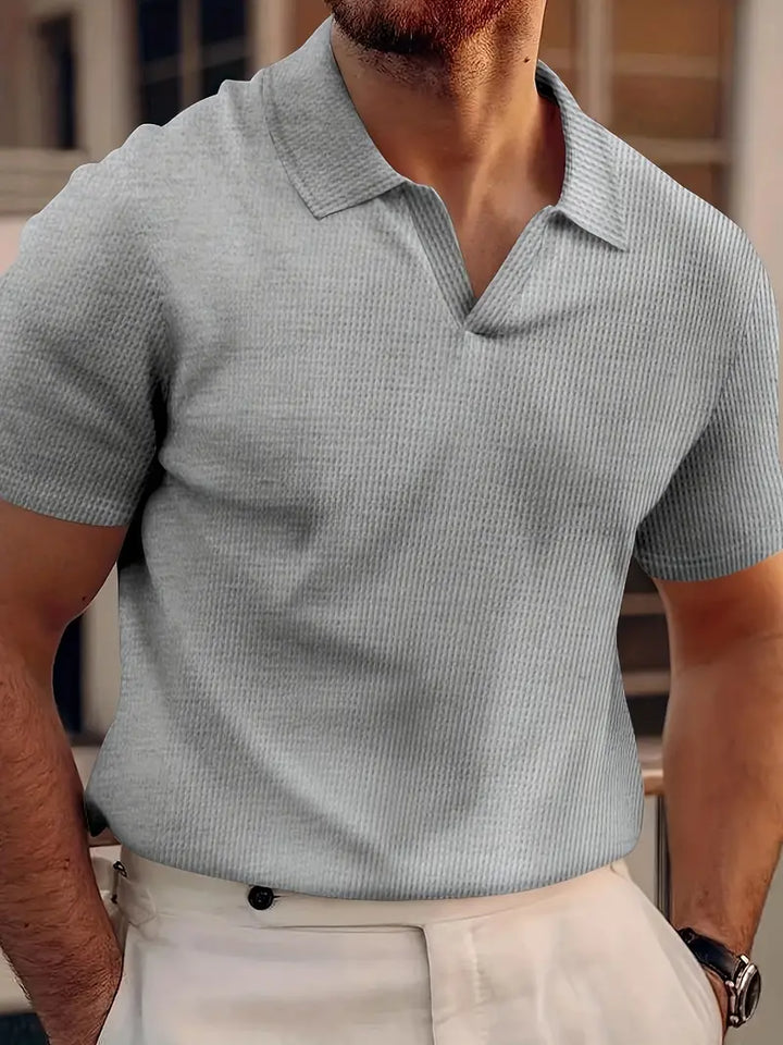 Peer – V-Neck Ribbed Polo Shirt