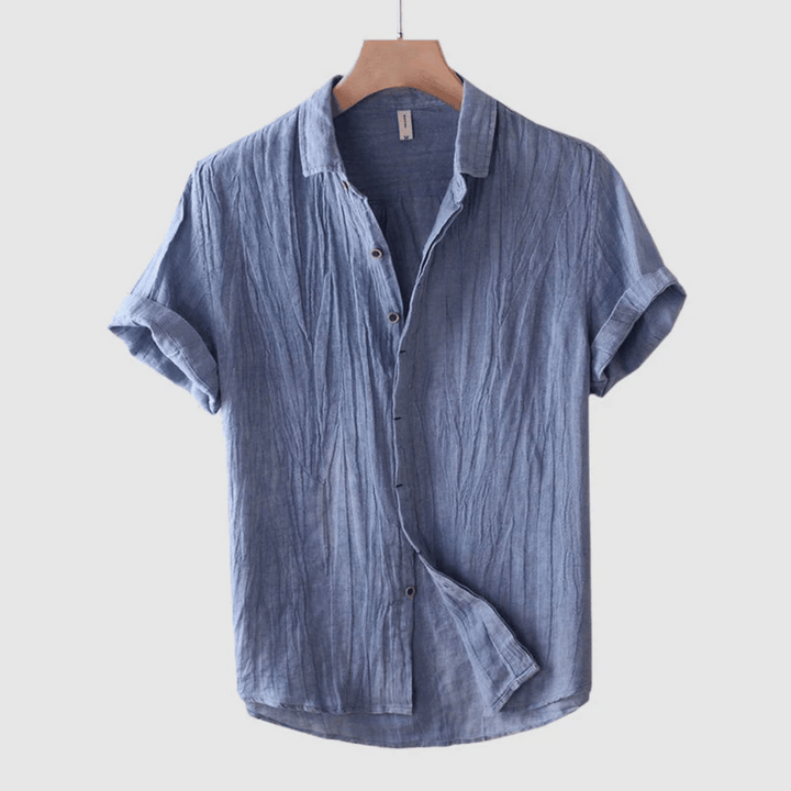 Udo – Casual Short-Sleeve Shirt in Crinkle Fabric