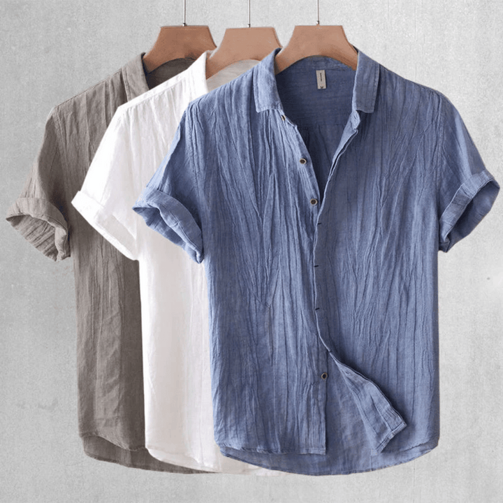 Udo – Casual Short-Sleeve Shirt in Crinkle Fabric
