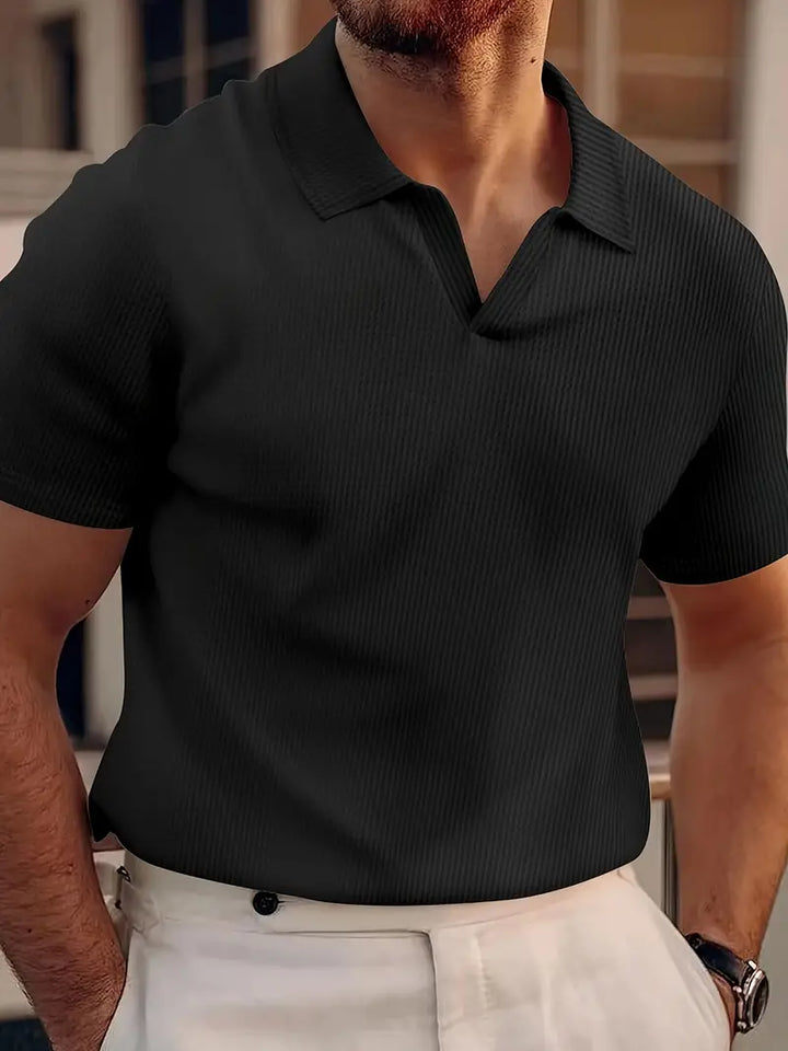 Peer – V-Neck Ribbed Polo Shirt