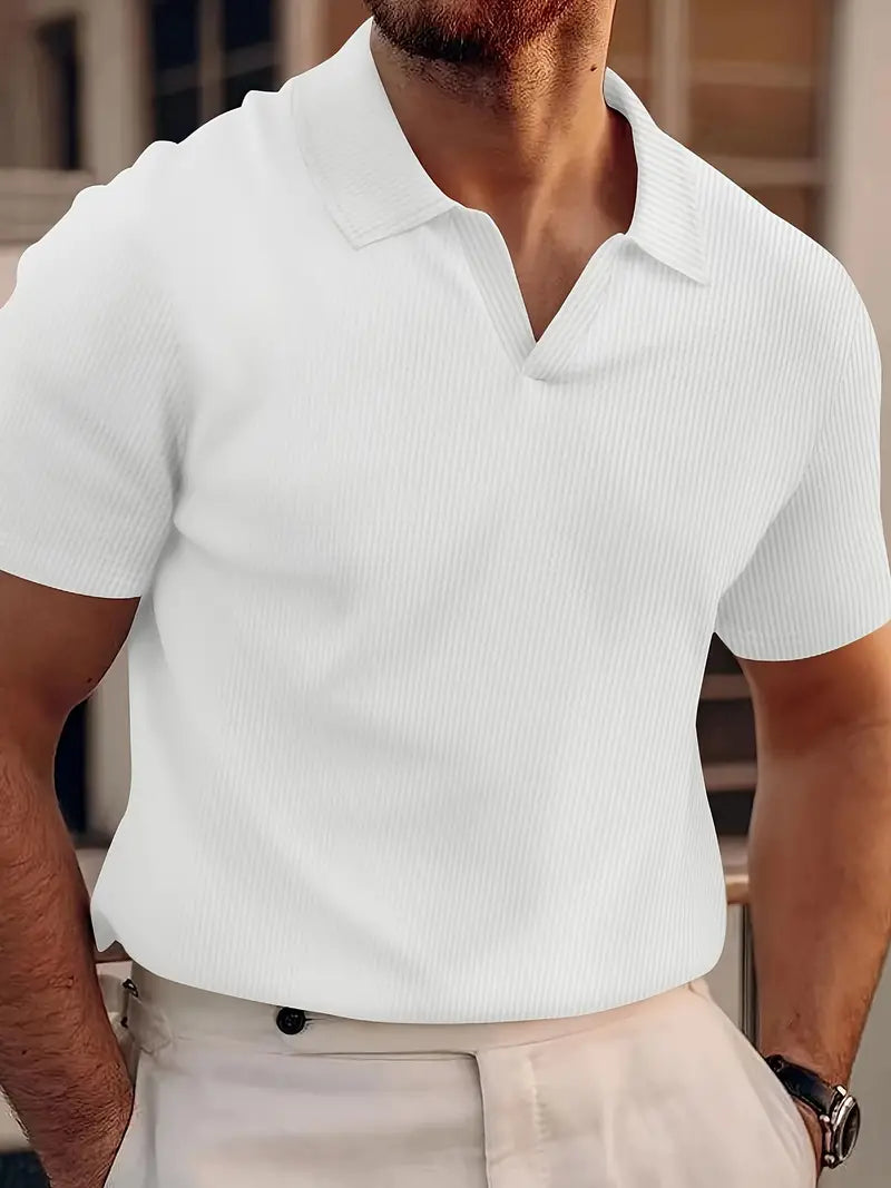 Peer – V-Neck Ribbed Polo Shirt